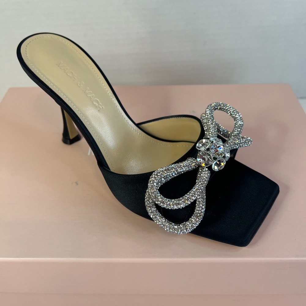 MACH & MACH Black Heels with Silver Bow